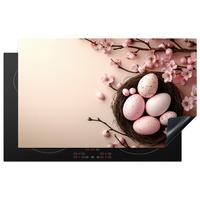 HERDABDECKPLATTE Rosa - Blüten - Eier Induktionsmatte 83x51 cm - Hellrosa, Kunststoff (83/51.5/0.2cm) - MuchoWow