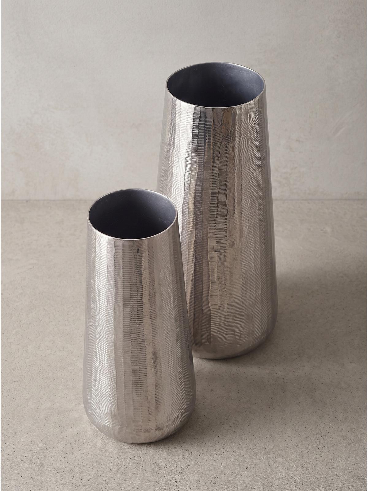 VASEN 2er-Set AMALFI, Aluminium, handgefertigt, Silber, Ø 21 x 45 cm - Silberfarben, Metall (45cm) - KADIMA DESIGN