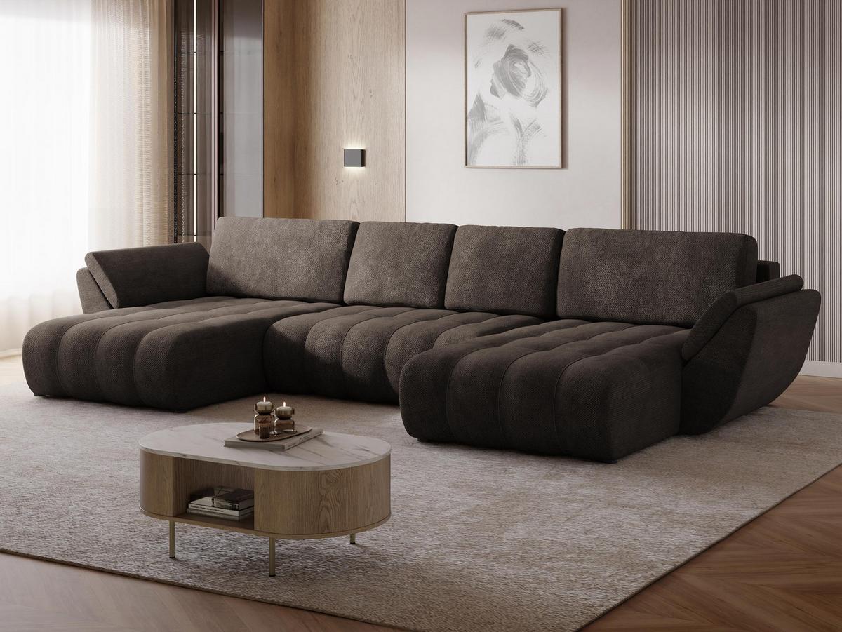WOHNLANDSCHAFT Faro U - Schwarz/Braun, Holz/Kunststoff (383/86/195cm) - MIRJAN24