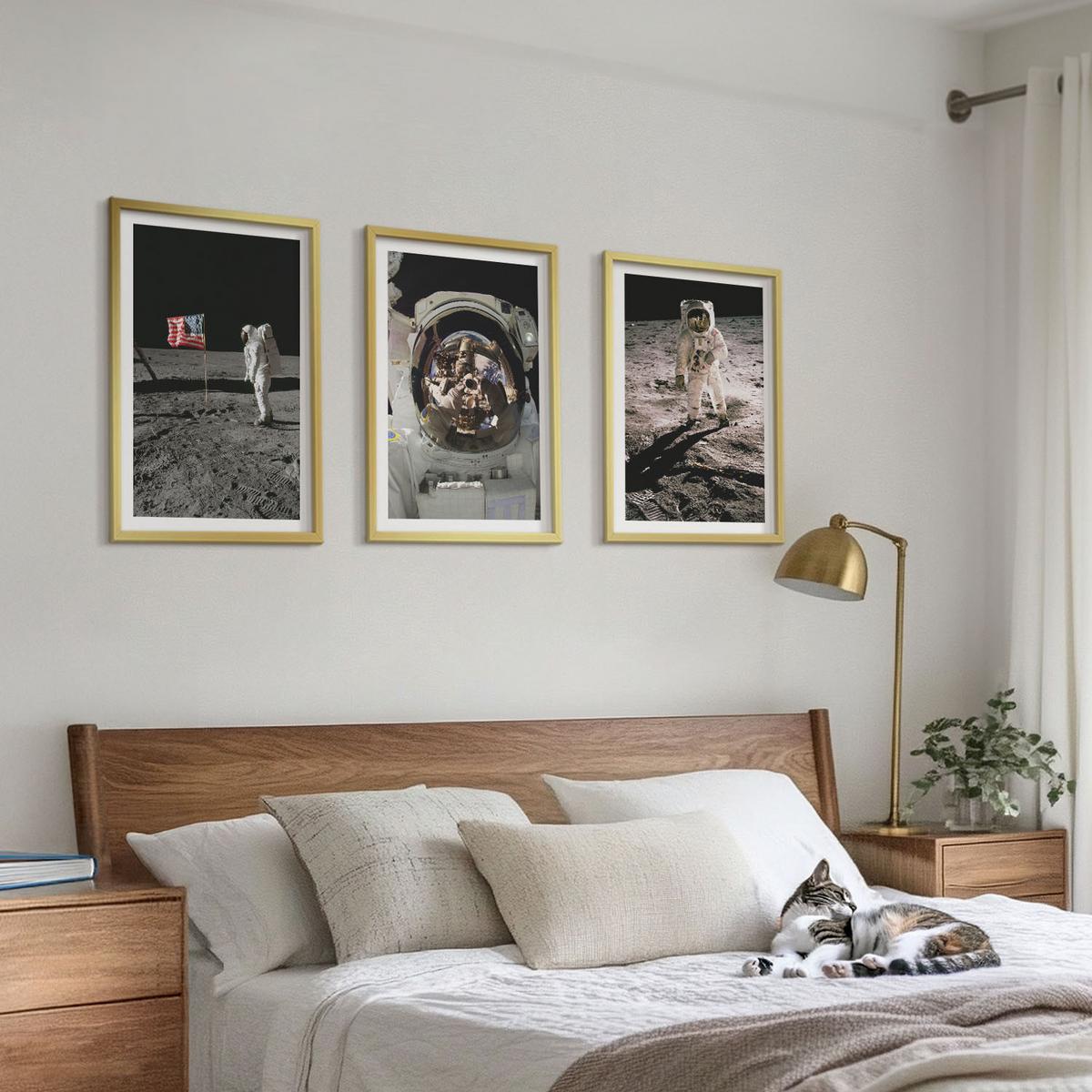 BILDER SET 3er Set - 40x60 cm Goldrahmen - NASA-Mondlandung - Goldfarben, Kunststoff (40/60cm) - TULUP