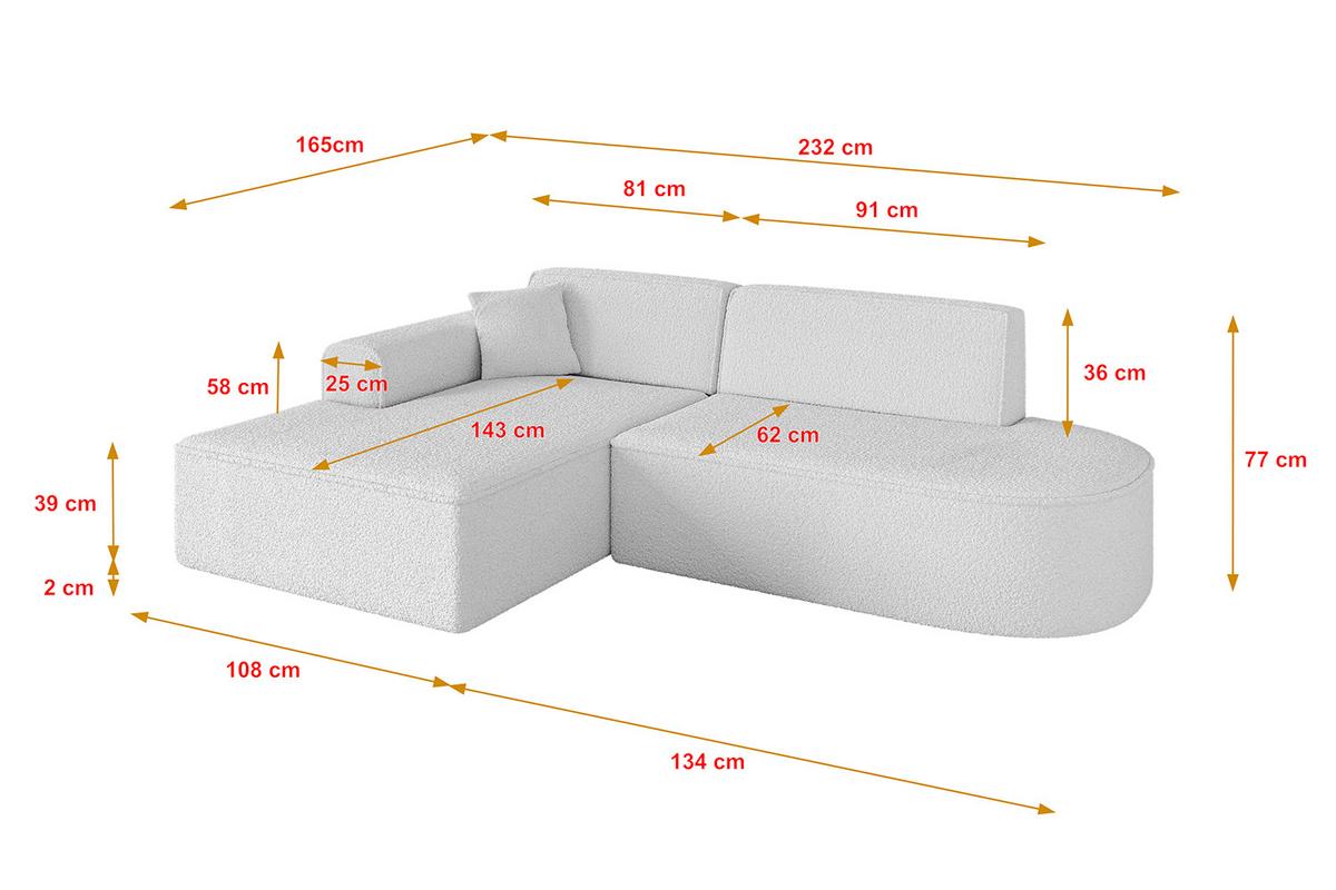 ECKSOFA Ottomane Links IREA-L1-v3 - 232x165x77 cm Weiß - Weiß, Holzwerkstoff/Textil (232/165cm) - ALTDECOR