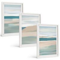 BILDER SET 3er Set - 40x60 cm Weißer Rahmen - Abstrakte blaue Landschaften - Weiß, Kunststoff (40/60cm) - TULUP