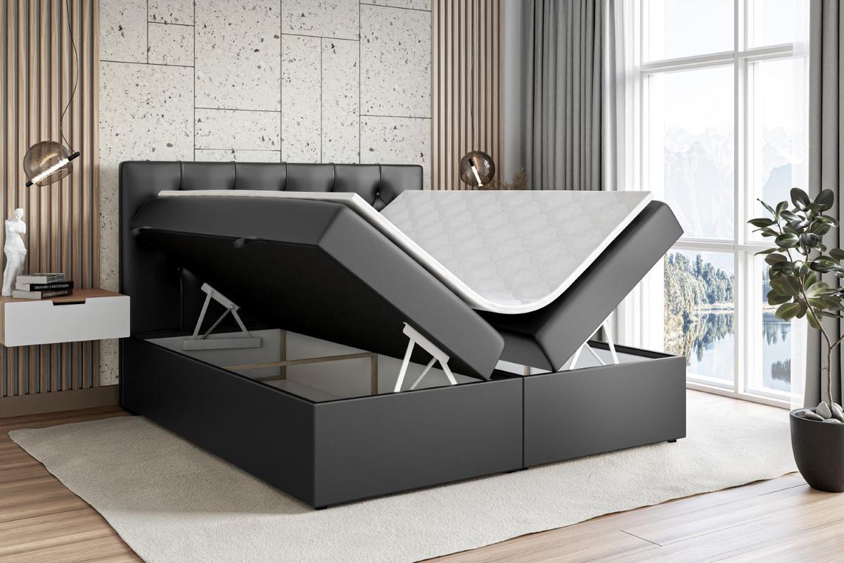 BOXBETT mit Matratze H3 und Lattenrost - MIRAGE - 140x200 Schwarz Hochglanz - Schwarz Hochglanz, Holzwerkstoff (140/200cm) - ALTDECOR