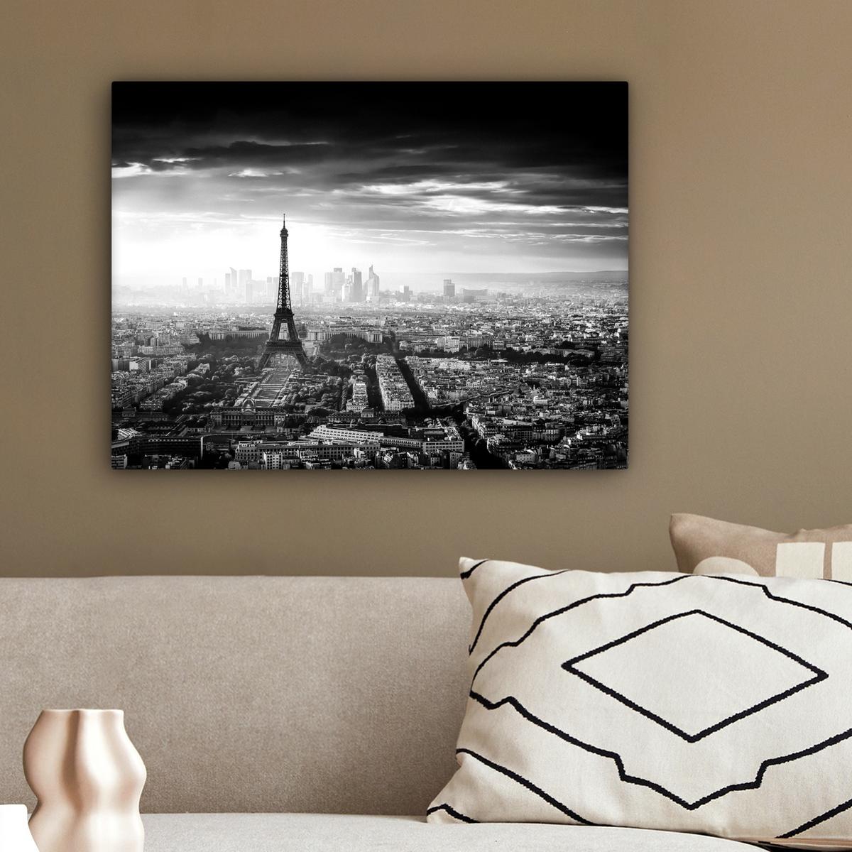 LEINWANDBILD Paris - Skyline - Eiffelturm - Stadt - Wolken Wandbild 40x30 cm - Dunkelgrau, Textil (40/30cm) - MuchoWow