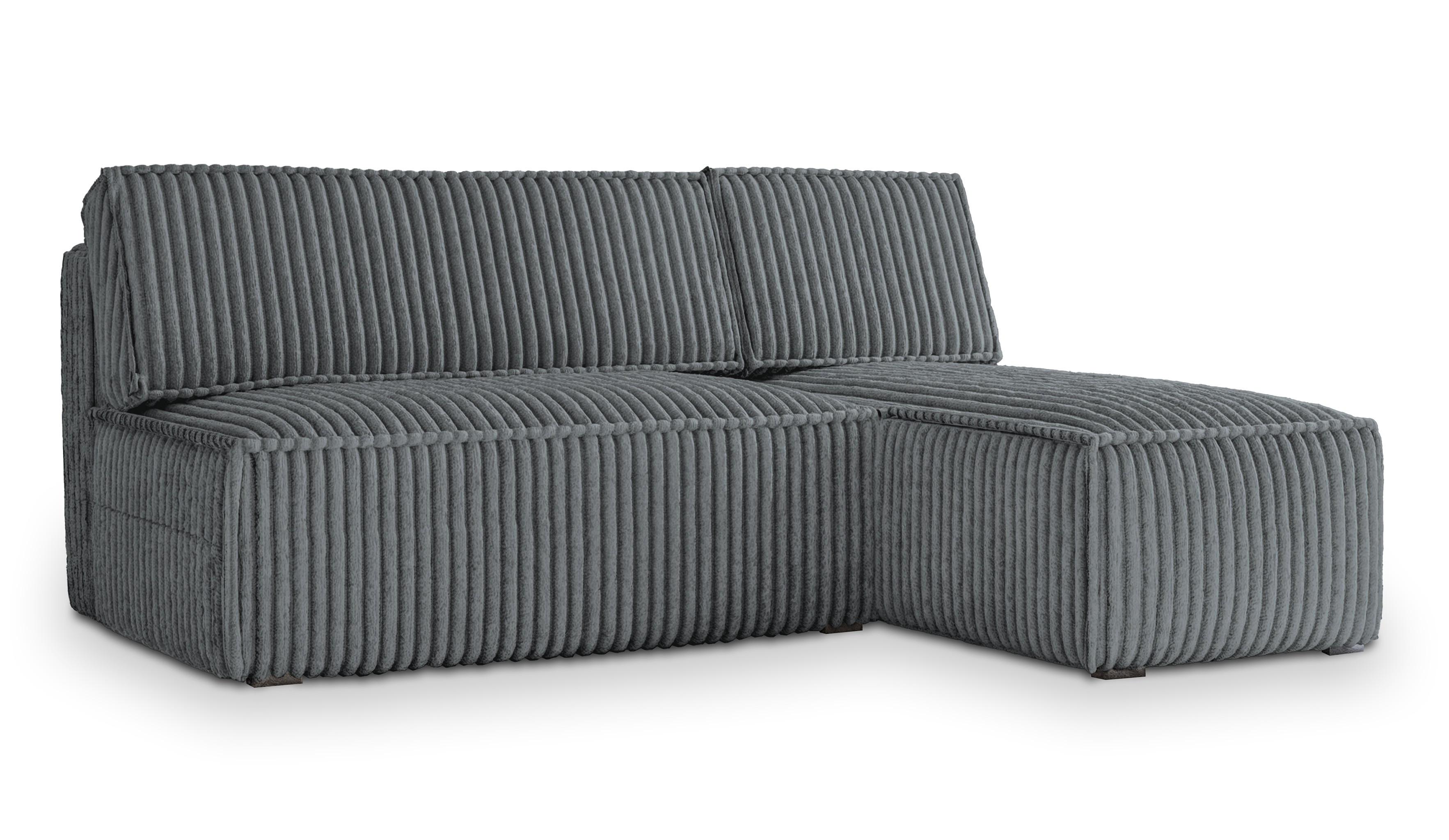 ECKSOFA BRISO T Grau Kordstoff mit Schlaffunktion - Dunkelgrau/Grau, Holz/Kunststoff (200/140cm) - MASSENO