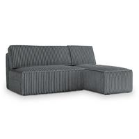 ECKSOFA BRISO T Grau Kordstoff mit Schlaffunktion - Dunkelgrau/Grau, Holz/Kunststoff (200/140cm) - MASSENO