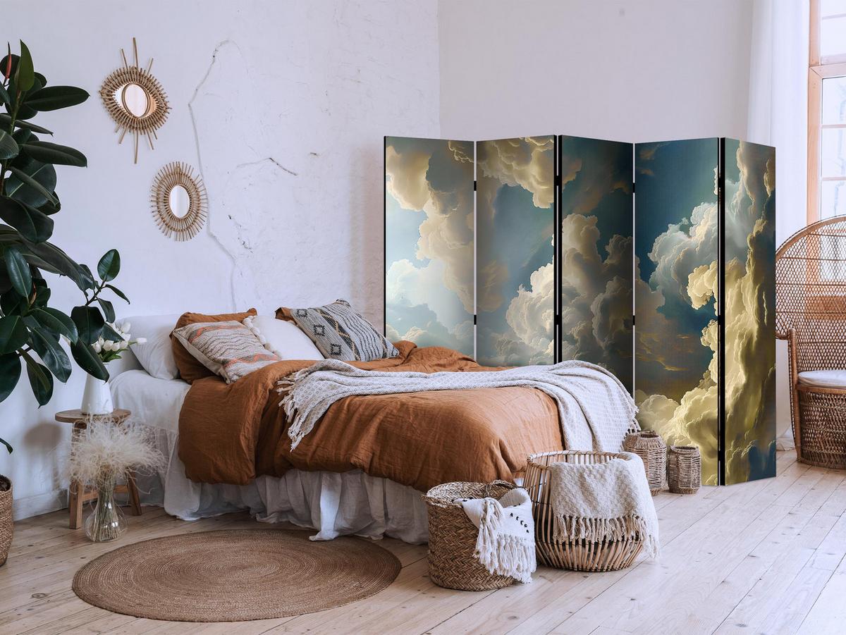 PARAVENT Akustik 5-tlg 225x172 cm Wolken 3D - Multicolor, Holz/Textil (225/172/3cm) - Muralo