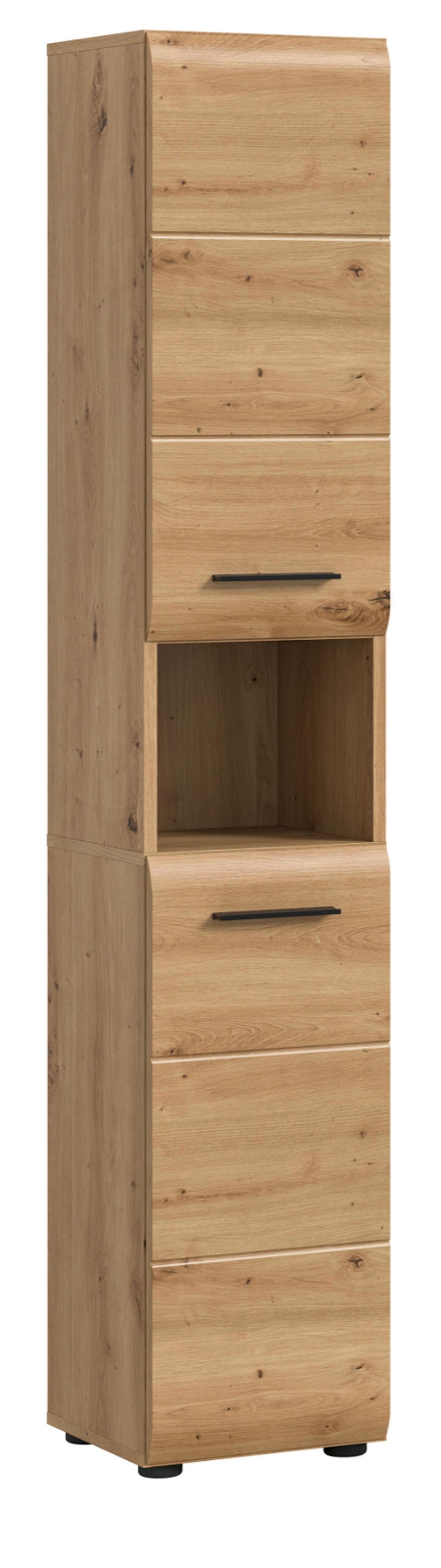 HOCHSCHRANK Eiche Artisan, Badschrank 30 x 185 cm, 7 Fächer, Türanschlag wechselbar - Schwarz/Eiche Artisan, Holzwerkstoff/Kunststoff (30/185/30cm) - Inn.Furn