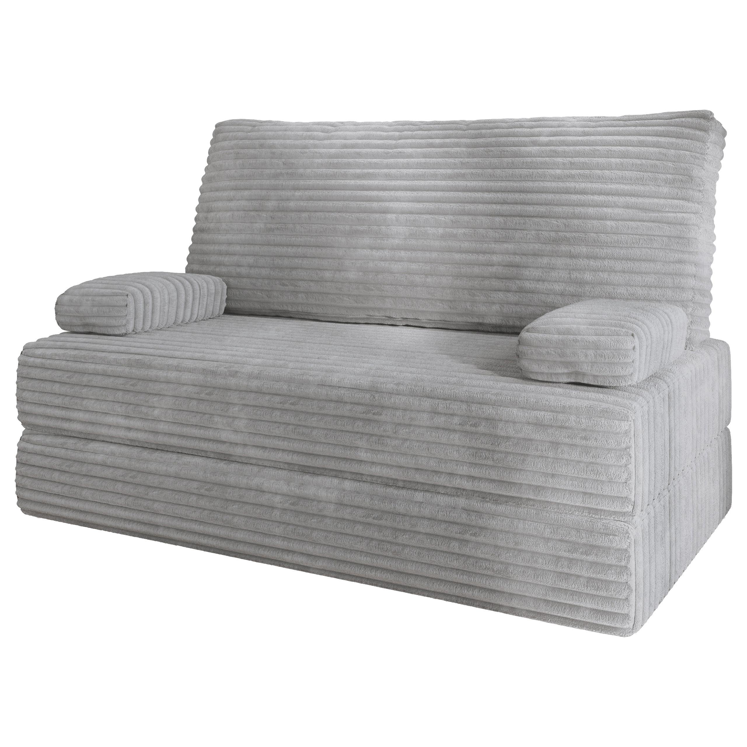 BETTSOFA LADIA aus Schaumstoff Kordstoff Hellgrau Schlaffunktion - Grau, Textil (140/86/60cm) - MASSENO