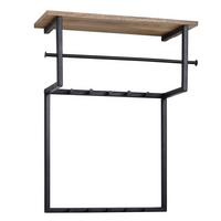 WANDGARDEROBE Massivholz Metall Modern mit 10 Haken, Kleiderstange und Ablage - Schwarz, Holz/Metall (60/76/26cm) - KADIMA DESIGN