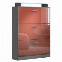 SCHUHSCHRANK Lavia Front in Bordeaux Hochglanz - Bordeaux, Holzwerkstoff (89/128/23cm) - Vladon