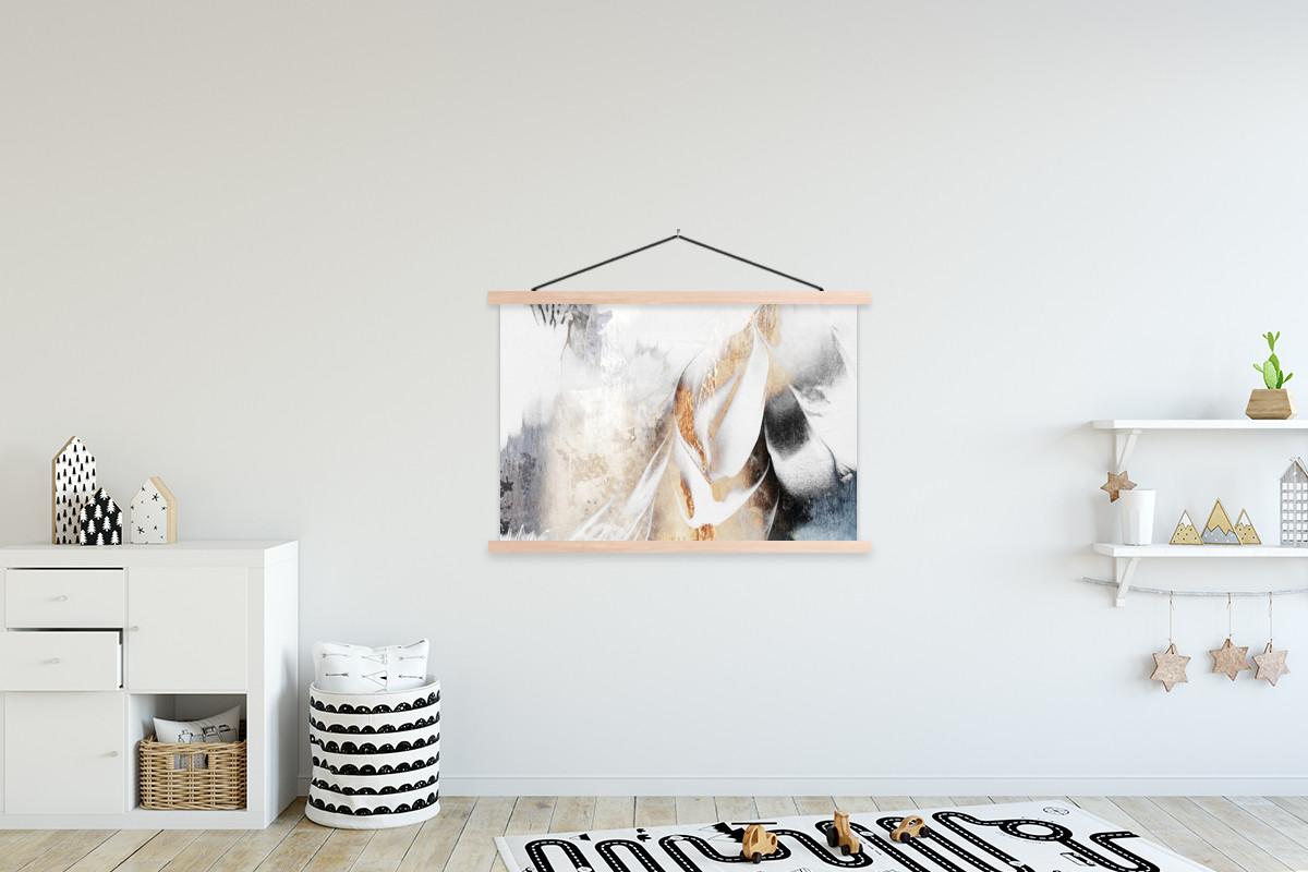 POSTER MIT MAGNETLEISTEN Luxus - Abstrakt - Gold - Weiß Magnetleiste 120x80 cm - Goldfarben, Textil (120/80/0.15cm) - MuchoWow