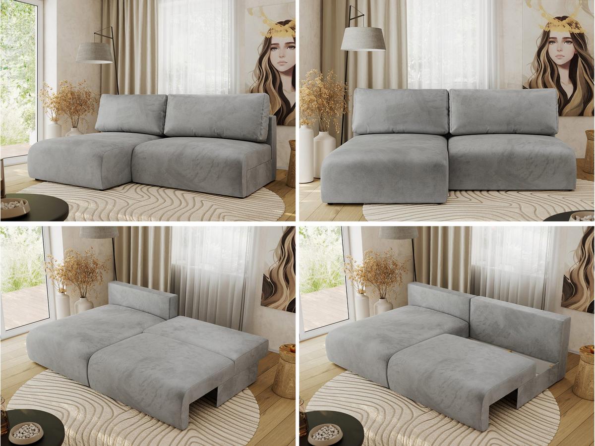 ECKSCHLAFSOFA VIVO L Hellgrau Velvet - links - Hellgrau/Schwarz, Kunststoff/Textil (223/150cm) - MKS
