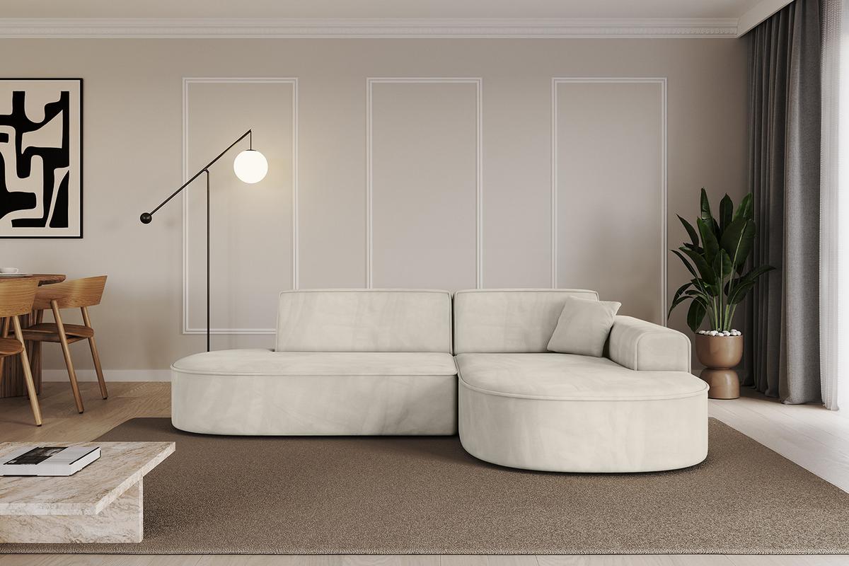 ECKSOFA Ottomane Rechts MARI-L1 - 243x171x79 cm Ecru Velours - Ecru/Schwarz, Holzwerkstoff/Kunststoff (171/243cm) - ALTDECOR
