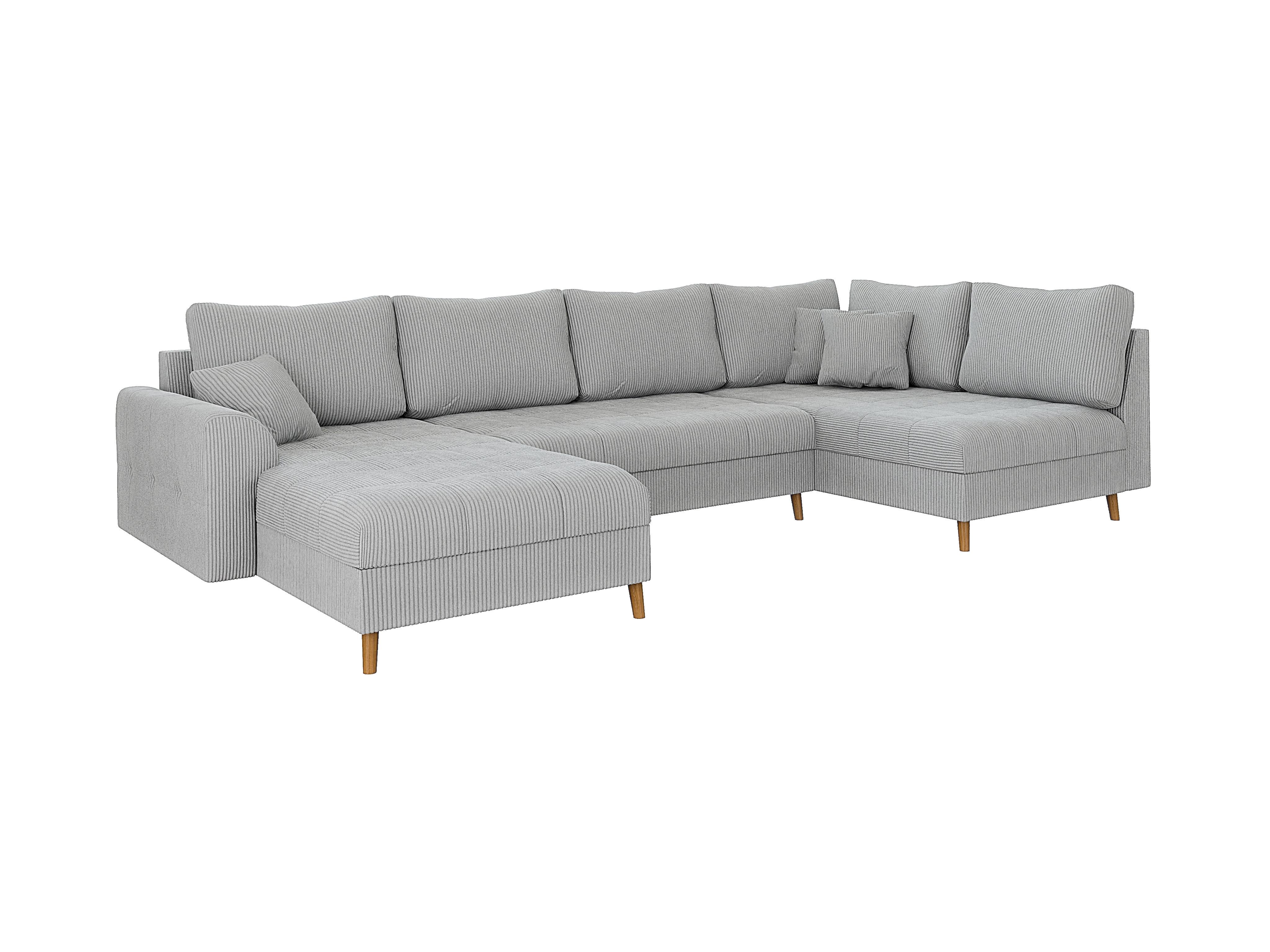 WOHNLANDSCHAFT Alma Hellgrau Cord - Ottomane Links - Hellgrau/Braun, Holz/Textil (310/81/161cm) - S-Style