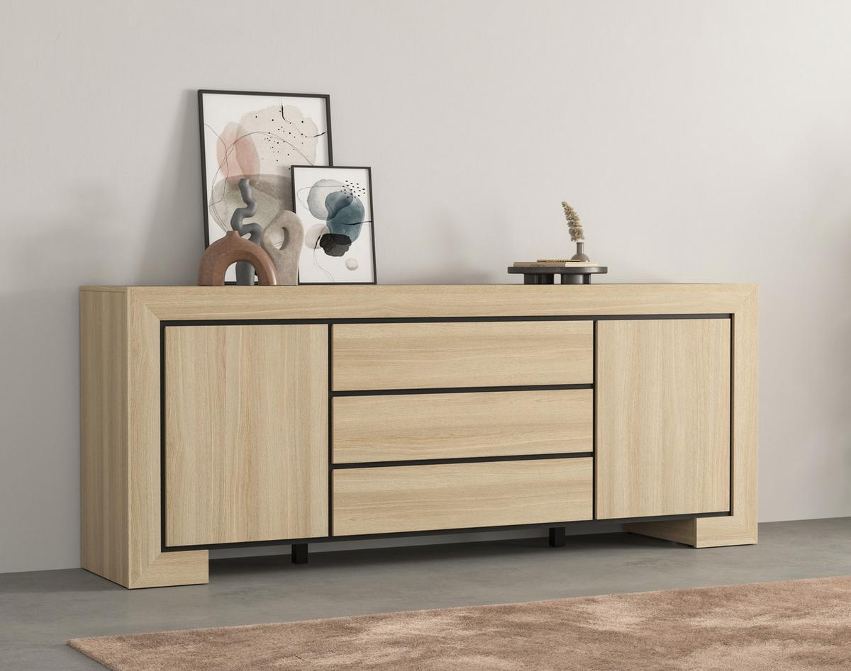 SIDEBOARD LUNO 225x48x90 cm mit 3 Schubladen und 2 Türen Eichefarben - Braun, Holzwerkstoff (225/90/48cm) - MASSENO