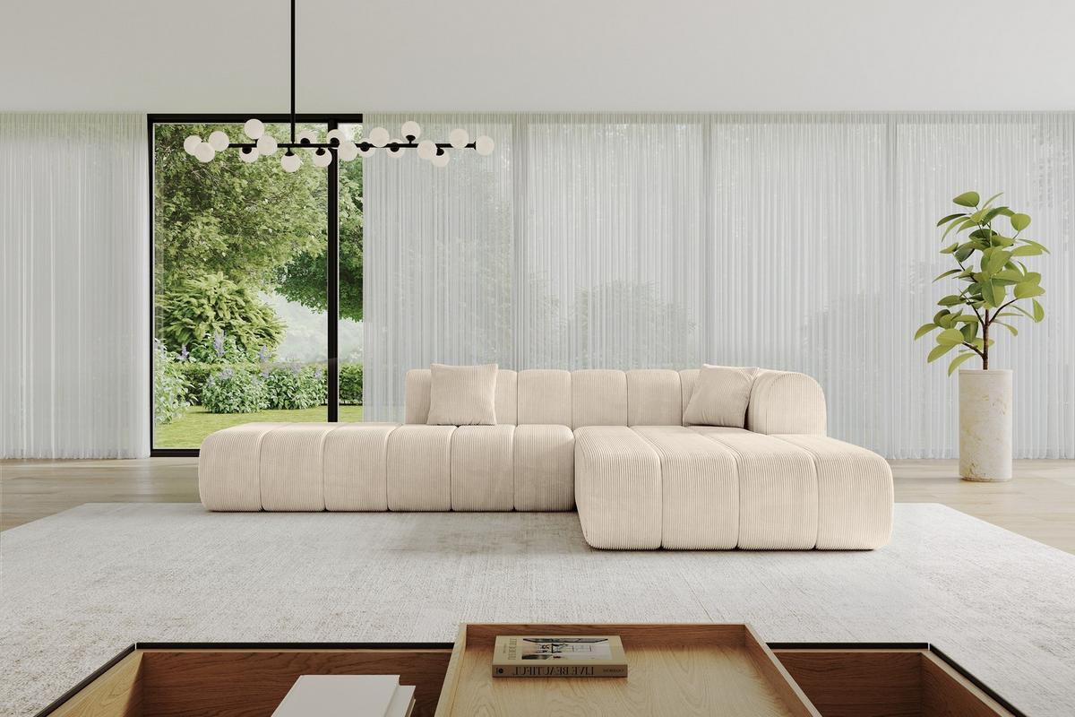 ECKSOFA Ottomane Rechts BILA-L 289x176x71 Beige Cord - Kaschmir/Beige, Holzwerkstoff/Kunststoff (289/176cm) - ALTDECOR