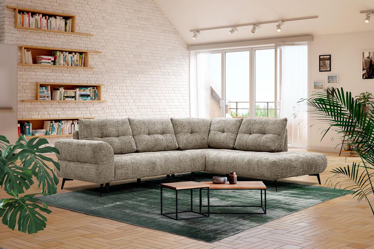 ECKSOFA SALVINI 5-Sitzer, taupe - Taupe/Schwarz, Holzwerkstoff/Textil (292/158cm) - Wozimo