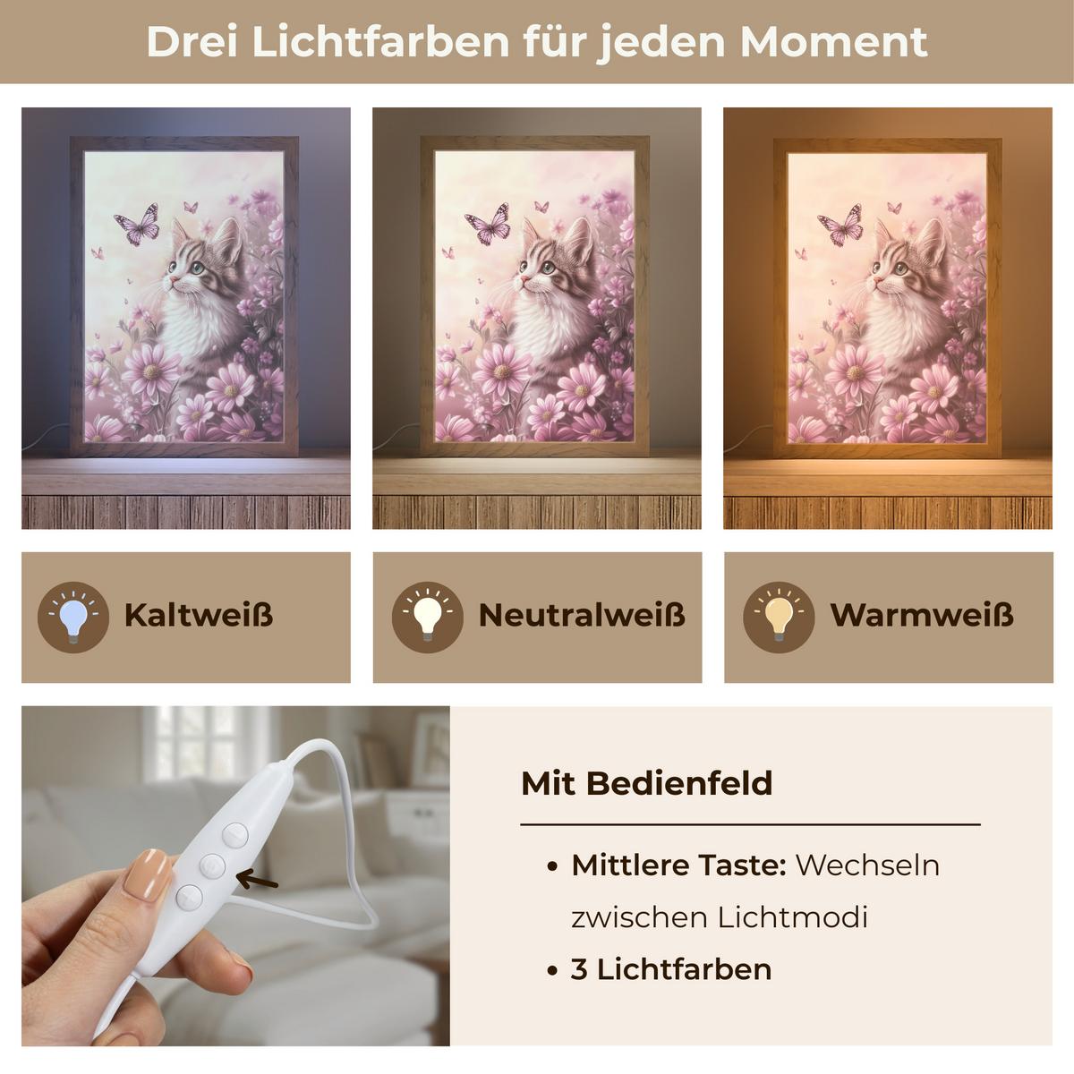 WANDLEUCHTE Kätzchen - Blumen - Schmetterlinge - Lila 20x30 cm - Altrosa, Holzwerkstoff (20/30/8cm) - OnlyWow