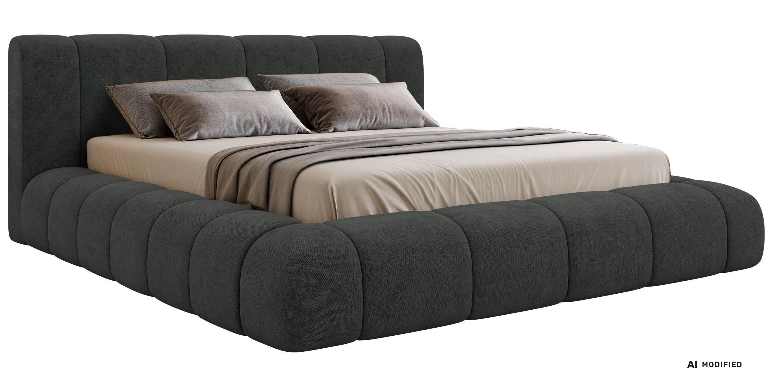 POLSTERBETT NUBEA CLASSIC 140/200 - Dunkelgrau Struktur - ohne Matratze - Dunkelgrau/Schwarz, Kunststoff/Textil (140/200cm) - MKS