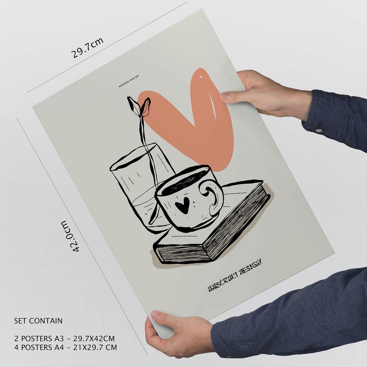 POSTER Set Mit 6 In Schwarzer Tinte Liebe Kunstdrucke Im Skizzenstil Für Innenarchitektur A3 & A4 Weißer Rahmen - Weiß, Papier (29/3cm) - Nacnic