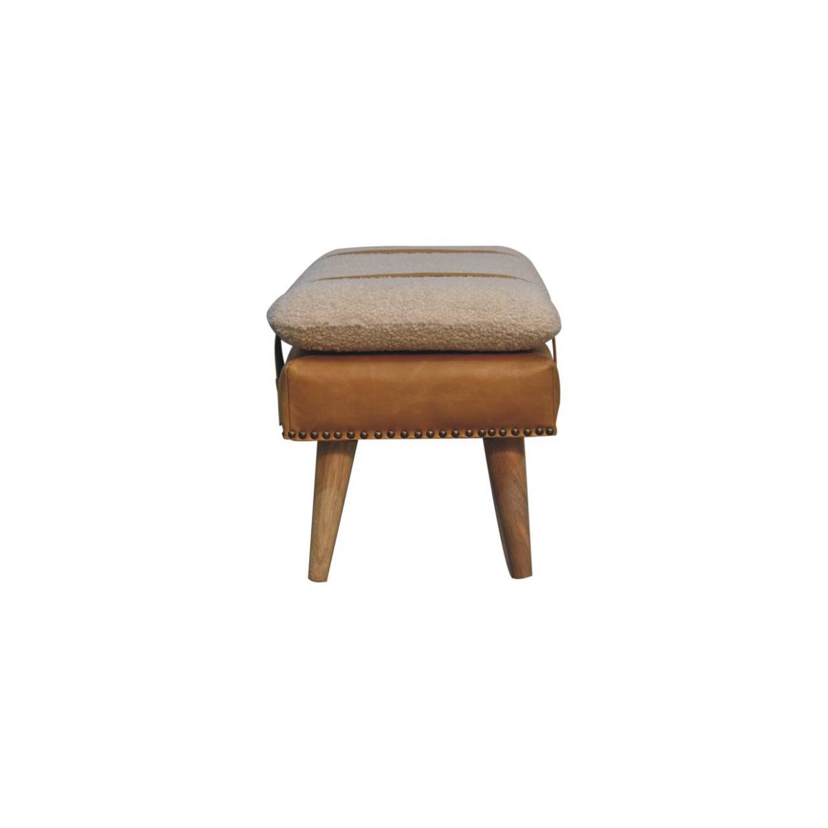 HOCKERBANK Boucle Büffelleder Tan - Braun, Leder/Holz (35/40/90cm) - Artisan Furniture