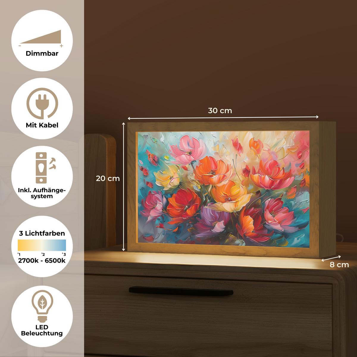 TISCHLEUCHTE Blumen - Bunt - Malerei - Abstrakt - Kunst 30x20 cm - Alufarben, Holzwerkstoff (8/30/20cm) - OnlyWow