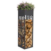 KAMINHOLZREGAL Innen Außen Metall Brennholzregal mit Pflanzkasten Stahl Verzinkt Anthrazit 30x30x111 cm Zweige-Motiv - Anthrazit, Metall (30/111/30cm) - ML-DESIGN