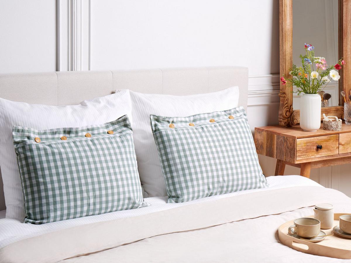 DEKOKISSEN 2er-Set Mintgrün 40/60 cm Talya - Weiß/Braun, Textil (60/40cm) - Beliani