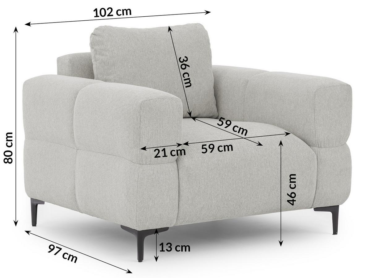 SESSEL Cardea in Bubble-Optik aus weichem Hellgrau Strukturstoff mit hohem Sitzkomfort - Hellgrau/Schwarz, Holz/Textil (102/80/97cm) - S-Style Möbel