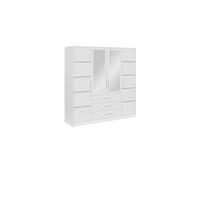 DREHTÜRENSCHRANK ELISE 196/200/57,5 cm 4-türig mit Spiegel Weiß - Weiß, Holzwerkstoff (196/200/57.5cm) - MASSENO