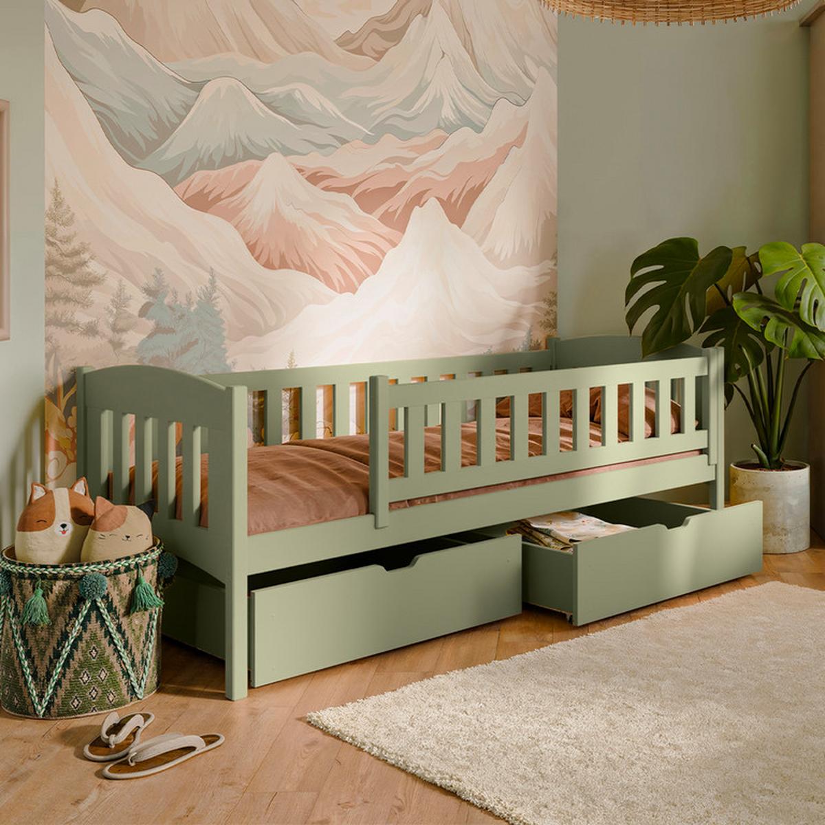BETT 90/200 Samuel Olive - Grün, Holzwerkstoff (90/200cm) - Petits-meubles