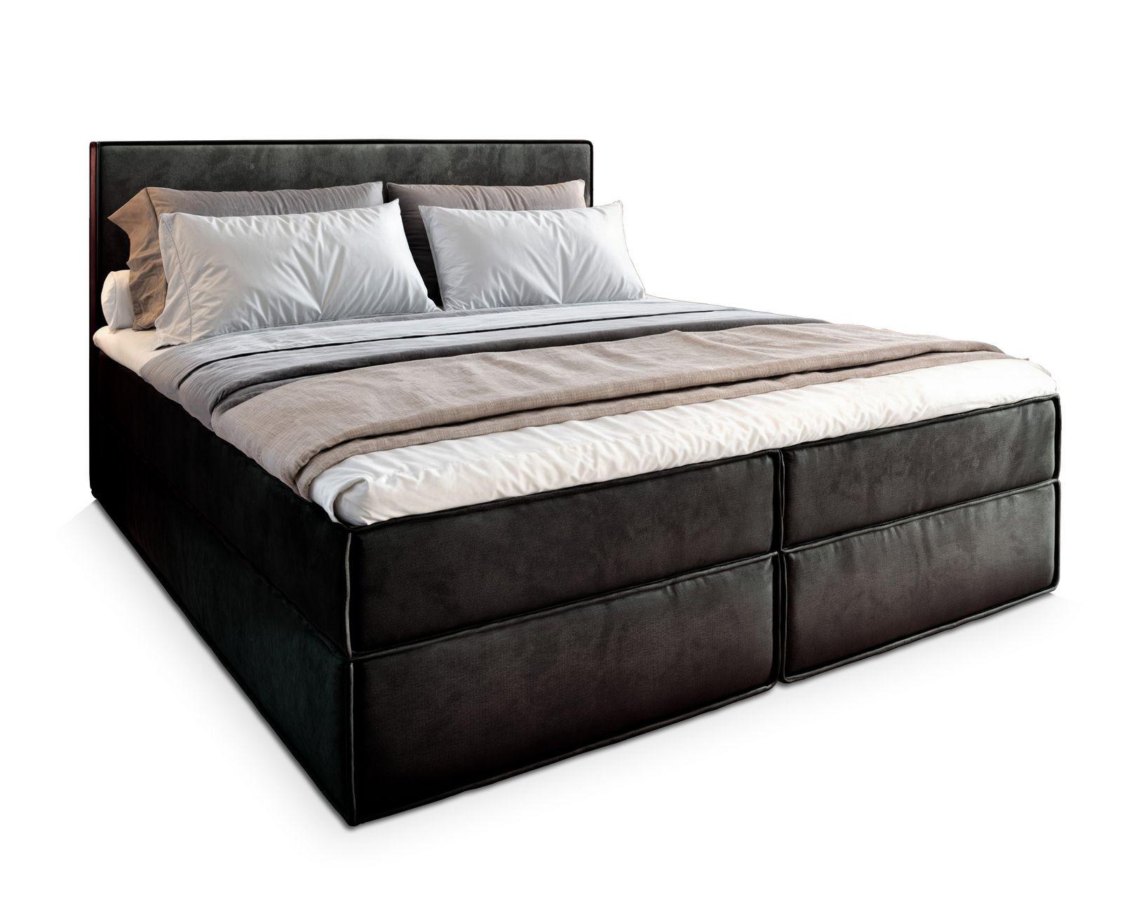 BOXBETT PELLIO 180x200 cm mit Matratze und Topper - Schwarz - Schwarz, Holz (180/200cm) - MASSENO