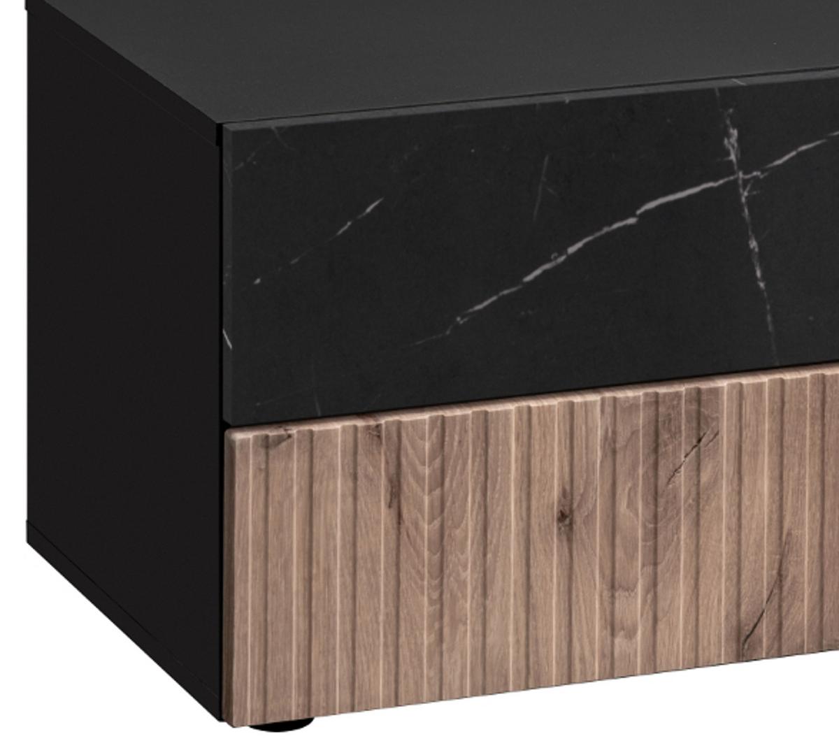 TV-LOWBOARD schwarz, Vicking Eiche, Marmor schwarz 160 x 42 cm, TV Unterteil mit Ethanol Kamin - Eichefarben/Schwarz, Holzwerkstoff/Kunststoff (160/42/45cm) - Inn.Furn