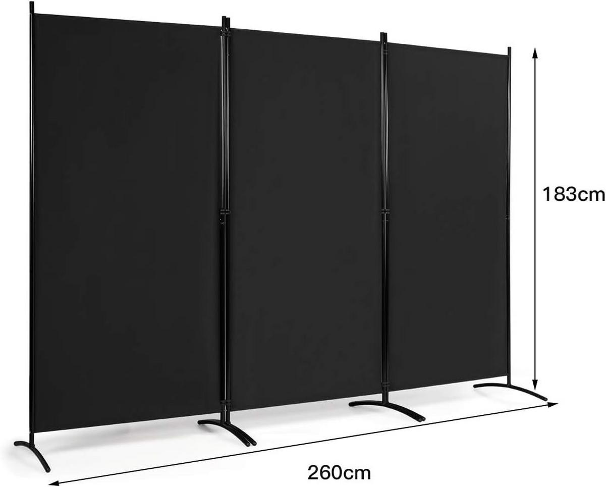 RAUMTEILER mit Untersetzern Schwarz - Schwarz, Textil (260/183cm) - COSTWAY