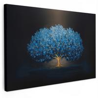 LEINWANDBILD Baum - Blau - Blätter - Pinselstriche Groß 140x90 cm - Blau, Textil (140/90cm) - MuchoWow