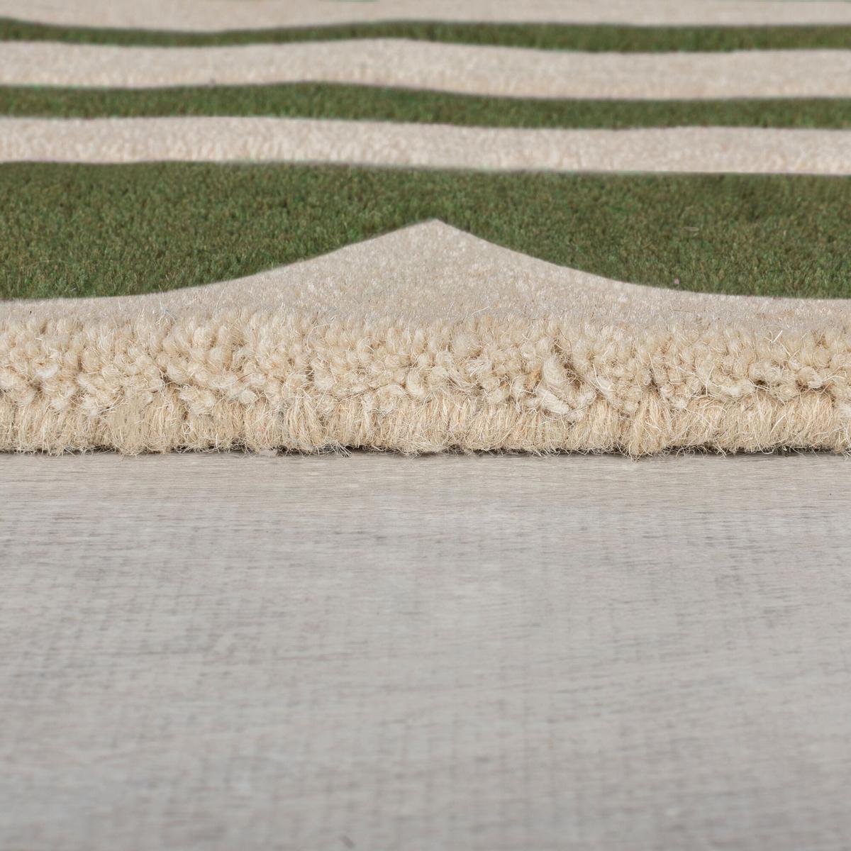 WOLLTEPPICH WENSUM, mit grafischem Muster mit Rahmen, Grün-Beige, Ø 120 cm - Grün, Textil (120/120cm) - KADIMA DESIGN