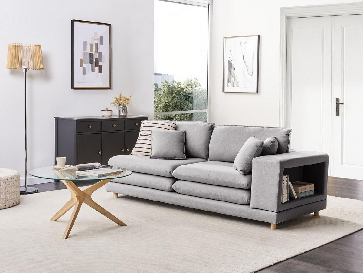 2-SITZER-SOFA Stoff Grau mit Kissen Heden - Grau, Textil (197/81/86cm) - Beliani