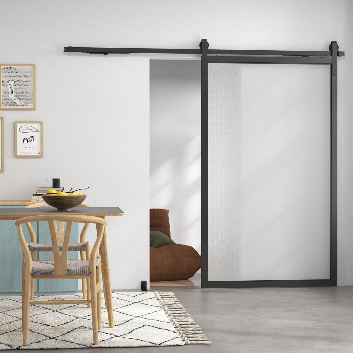 SCHIEBETÜREN-BESCHLAGSATZ, 244 cm Komplett-Set mit Schienen, Rollen, Anti-Sprung-Vorrichtungen, Türstopper, Schwarz - Schwarz, Metall (0.5/4/244cm) - HOMCOM