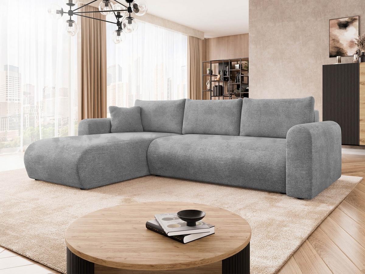 ECKSOFA Eliwo - Hellgrau/Schwarz, Holz/Textil (252/158cm) - MIRJAN24