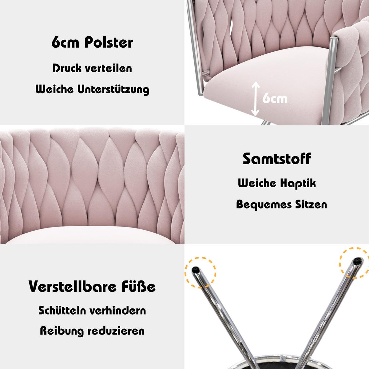 ESSZIMMERSTUHL 1St 360° Drehbar, Ergonomisch, Metallbeine - Pink, Textil/Metall (59/72/54cm) - Urban Meuble