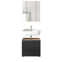 BADMÖBEL-SET 2-teilig Schwarz matt und Eiche, Badkombination mit Spiegelschrank, 60 x 185 cm - Klar/Eichefarben, Glas/Holzwerkstoff (60/185/30cm) - Inn.Furn