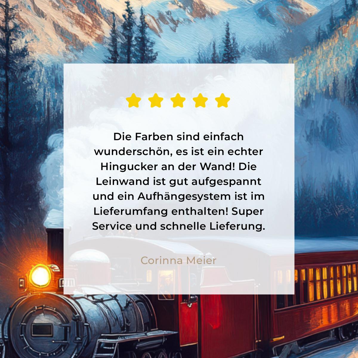 LEINWANDBILD Zug - Weihnachten - Schnee - Weihnachtszug Wandbild Wohnzimmer 60x80 cm - Anthrazit, Textil (60/80cm) - MuchoWow