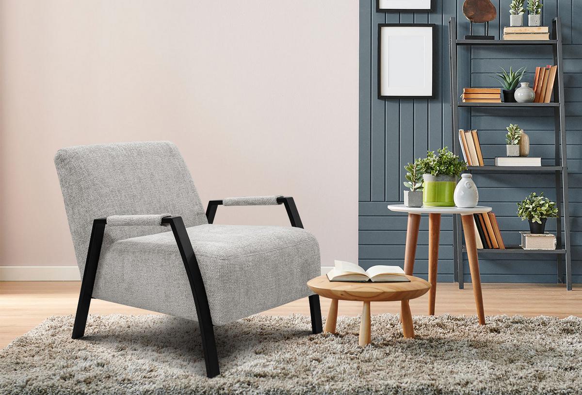 SESSEL KOBE, ecru - Ecru/Schwarz, Holz/Textil (72/76/90cm) - Wozimo