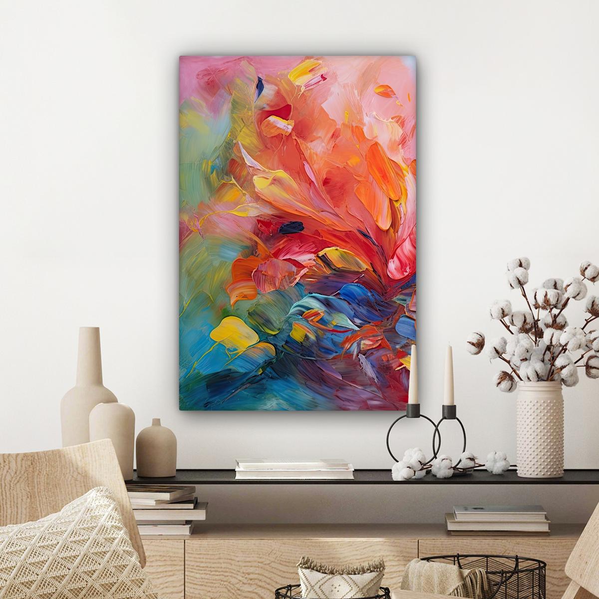 LEINWANDBILD Ölgemälde - Kunst - Abstrakt - Farbenfroh Wanddeko 40x60 cm - Altrosa, Textil (40/60cm) - MuchoWow