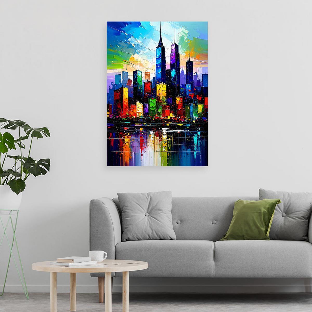 LEINWANDBILD Bunte Stadt Abstrakt 60x90cm - Multicolor, Textil (60/90cm) - Feeby