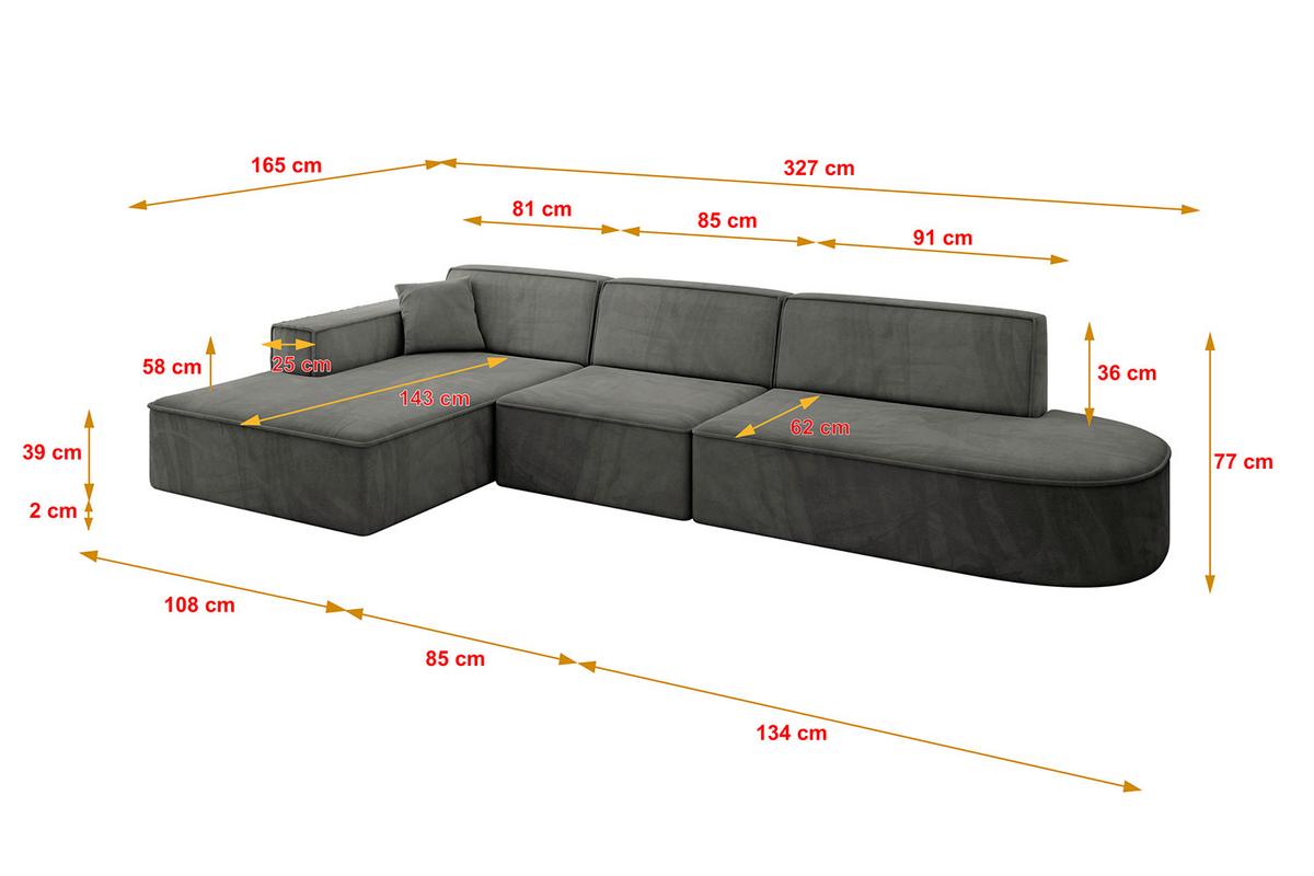 ECKSOFA Ottomane Links IREA-L2-v4 - 327x165x77 cm Ecru - Anthrazit, Holzwerkstoff/Textil (327/165cm) - ALTDECOR