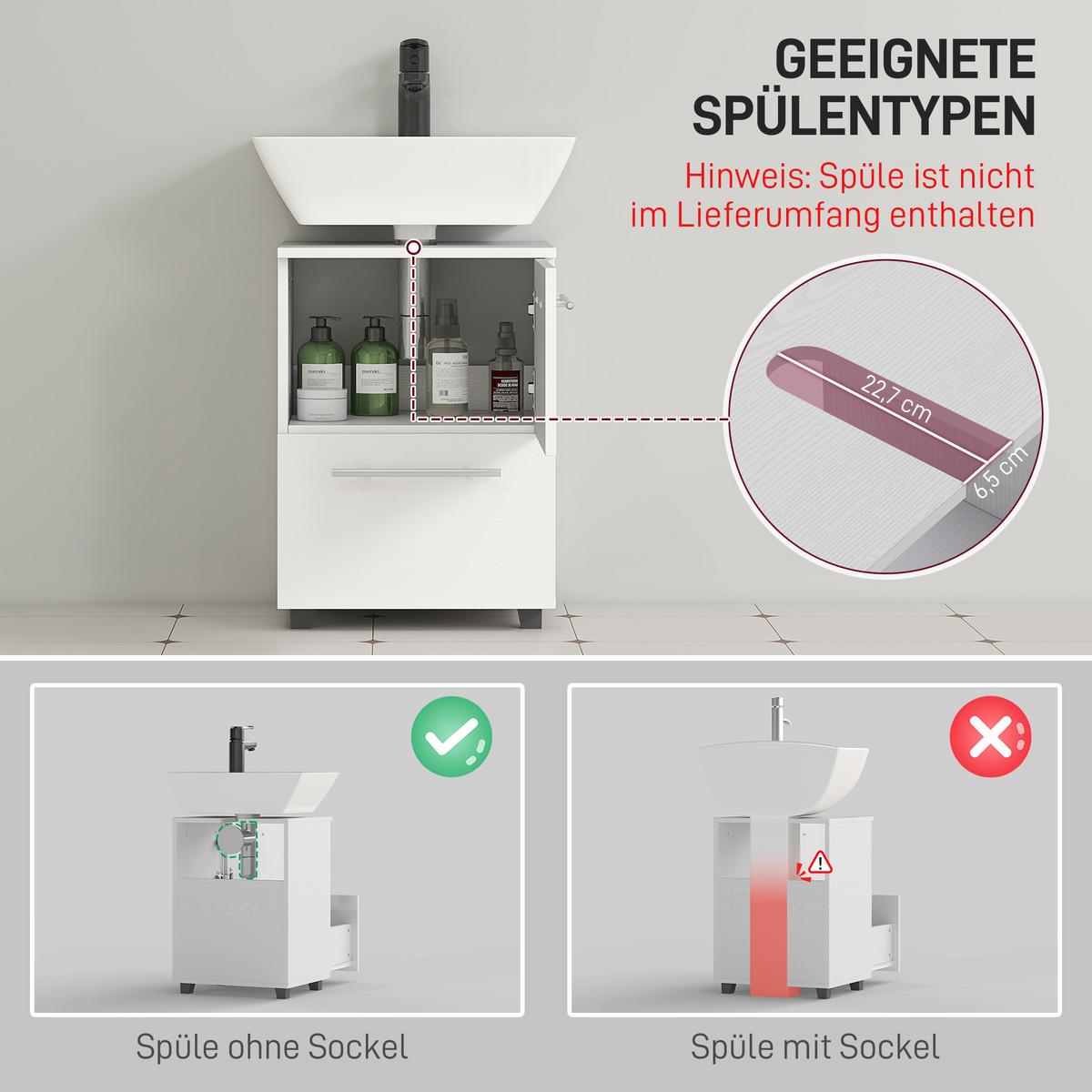 WASCHBECKENUNTERSCHRANK Unterschrank mit Schrankfach, Schublade Weiß - Weiß, Holzwerkstoff (35.5/59/41.5cm) - HOMCOM