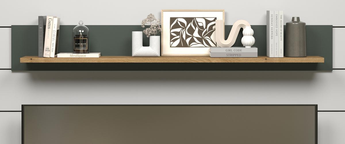 WANDBOARD grün, Evoke Eiche Landhaus, Wandregal 156 cm - Eichefarben/Grün, Holzwerkstoff (156/22/22cm) - Top.Furn