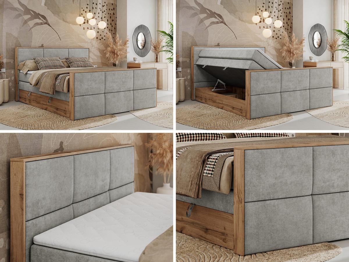 BOXSPRINGBETT ALBERO 2 KING DUO 180/200 Hellgrau Strukture - H4 - Hellgrau, Holz/Textil (180/200cm) - MKS